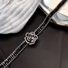 Colar de Cristal Rosa Gotejante de Óleo Cravejado com Diamantes Negros Moda Feminina Corrente de Clavícula de Alta Qualidade Colar de Design de Nicho de Alta Qualidade