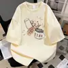 Camiseta de Manga Corta de Algodón Puro para Mujer, Versátil Estampado Retro American Graffiti Verano Nuevo Diseño Holgado Top de Cuello Redondo para Hombre