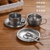 Taza de Café de Acero Inoxidable 304 Estilo Europeo Retro Taza Vieja Mate Taza de Té con Leche Taza Doble Pared Anti-quemaduras Juego con Platillo