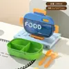 Caja de almuerzo compartimentada simple de acero inoxidable 304 para estudiantes con juego de cubiertos (tenedor y cuchara) y vaso de plástico para almuerzo