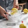 Cuenco de vidrio con borde dorado estilo japonés, plato transparente para frutas, cuenco de ensalada de verduras de moda, vajilla para platos fríos y fideos del hogar