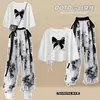 Traje de Verano para Chicas Estudiantes de Secundaria Femeninas Verano Coreano Diseño Holgado Manga Corta Seda de Hielo Pantalones de Pierna Ancha Dos Piezas