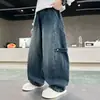 Ropa para niños para niños, pantalones de otoño, nuevo estilo primavera y otoño 2026, jeans de pierna ancha para niños mayores, pantalones largos de otoño para niños