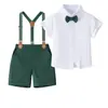 Traje Pequeño para Niños Traje de Vestir Británico Guapo Verano Pantalones de Tirantes para Niños Niña Flor Bebé Traje de Cumpleaños