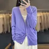 Cárdigan fino de punto elegante con cuello en V y bolsillos, top liso de punto para mujer de corte holgado, chaqueta negra del fabricante