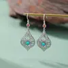 Yilu Plata Nano Rojo Plata de Ley S925 Turquesa Patrón de Pergamino Patrón de Diente Hueco Exagerado Estilo Étnico Pendientes Ganchos de Oreja Al por Mayor