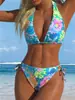 Verano 2027 Nuevo Bikini de Traje de Baño Transfronterizo de Comercio Exterior Europeo y Americano Bikini Sexy con Estampado y Cordones Traje de Baño para Mujer