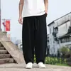 Verão 2026 Novo Estilo Chinês Masculino Tendência Cor Sólida Calça Reta Estilo Japonês Tamanho Grande Solta Algodão Linho Calça Casual