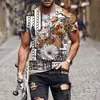 Estación Independiente de Amazon Exportación Transfronteriza Impresión Digital Verano Casual para Hombre Ropa Superior Camiseta Retro Europea y Americana para Hombre