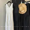 Liquidação~ Liquidação de Loja Boutique Exportação Decote V Duplo Linho Estilo Francês Sem Mangas Vestido Longo para Mulheres