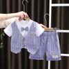 Conjunto Xadrez Bonito para Meninos Falso Duas Peças Manga Curta 2024 Verão Novo Conjunto de Duas Peças Estilo Coreano Infantil Atacado