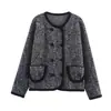 Para Aliexpress Popular Exportación Transfronteriza Estilo Europeo y Americano Ropa para Mujer Dobladillo Cuello Redondo Doble Botonadura Cardigan de Punto Chaqueta