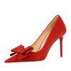 3265-H2 Moda Coreana Aspecto Adelgazante Tacones Altos Stiletto Sedas y Satines Boca Baja Punta Fina Moño Zapatos Planos Tacones Altos Zapatos de Mujer