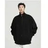 Moletom Cardigan de Peso Pesado com Gola Alta Cor Lisa para Homem 2025 Casual Outono e Inverno Jaqueta Retro Americana Jaqueta Esportiva com Zíper