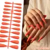 Puntas de Uñas Europeas y Americanas de Moda de Gama Alta Mate de Punta Larga, Colección de Color Sólido, Piezas para Uñas, 24 Piezas