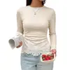 Bai Fen Zhi YiTEMU Transfronterizo 2026 Nuevo Estilo Coreano Suave Color Sólido Cuello Redondo Manga Larga Ajustado Top para Mujer