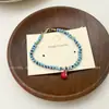 Pulsera roja con corazón y cuentas azules pequeñas y frescas, nueva pulsera de verano, diseño de nicho, personalidad, temperamento dulce