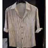 Verão 2026 Nova Marca da Moda Listrada Desgastada Manga Três Quartos Camisa Masculina Estilo Coreano Luxo Leve Casual Top