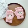 Luvas Infantis para Idades 7-12, Quentes de Inverno e à Prova de Frio, Design Fofo de Desenho Animado, Forradas com Fleece, Luvas Meio-Dedo Convertíveis para Meninos e Meninas