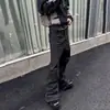 Jeans rectos de tiro alto estilo nicho de alta calle americana, con acabado a mano encerado, microcampana, largos hasta el suelo, elásticos, para hombre