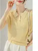 Polo Retrô com Trança Manga Curta Tricô Feminino Estilo Ano Novo Casual Moda Top 2026 Gola Camiseta