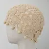 Modioso Sombrero de Punto Hecho a Mano con Cuentas para Mujer, Nuevo Estilo Primavera y Otoño, Sensación Retro Exótica, Gorro de Ganchillo Hueco Delgado