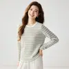 Suéter de cachemira pura de cuello redondo para mujer, nuevo suéter de punto a rayas otoño/invierno, corte holgado, versátil, top cálido, blanco y gris