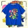 Ropa Infantil Camiseta para Niños Algodón Puro Verano Nuevo Niños Manga Corta Dibujos Animados Top Holgado Mediano y Grande Niños Mario Manga Corta