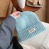 Chapéu de Lã Tricotado Azul para Mulheres Outono e Inverno 2025 Circunferência da Cabeça Grande Chapéu Versátil Mostrando o Rosto Pequeno Quente Protetor de Orelha