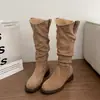 Botas de tacón grueso retro de moda con pliegues apilados otoño/invierno 2026 botas largas Maillard botas de montar de vaquero occidental de moda
