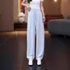 Calça Banana Wide Leg Azul Claro Feminina 2026 Primavera Verão Nova Calça Casual Solta Toque Relaxado Calça de Perna Curva Rejuvenescedora