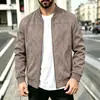 Coleção outonal masculina europeia e americana transfronteiriça: jaqueta masculina de camurça com gola baseball, jaqueta estilo aviador americana com gola alta e zíper