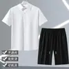 Camisa Masculina Tendência de Seda Gelada Nicho Casual Moda Retro Americana Conjunto de Duas Peças Camisa Shorts Esportivo