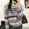 Suéter Rayado de Bloques de Color Cuello Redondo para Mujer 2026 Otoño/Invierno Nuevo Estilo Perezoso Holgado Suave Pegajoso Manga Larga Top de Punto