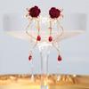 Rose Terciopelo Rojo 2024 Nuevos Pendientes Franceses Retro Súper Hada con Borlas Pinzas para Oreja sin Perforar para Mujeres