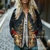 Sudadera de Algodón con Cuello Alto y Pliegues para Mujer 2025, Estampado Floral Retro, Rayas Otoño e Invierno, Botones, Sudadera para Mujer