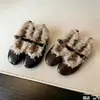 En stock~Zapatos Bajos Redondos de Piel Sintética Franceses para Mujer con Correa Única y Hebilla, Zapatos de Algodón Cálido con Felpa, Planos Mary Jane de Suela Suave