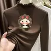 Camiseta de Lã com Gola Alta e Babados de Manga Longa para Meninas Outono/Inverno Top Infantil Outono/Inverno