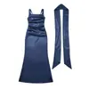 Vestido de Banquete Elegante de Gama Alta Estilo Francés Vestido Largo para Mujer Verano Elegante Vestido Ajustado con Huesos de Pescado Decorado con Cinta