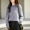 Suéter de Lã Plush de Gola Redonda de Linha Única Pronta para Vestir para Mulheres no Outono e Inverno Novo Suéter de Base de Caxemira de Estilo Preguiçoso Solto para Mulheres