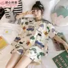 Pijamas de verano para mujer, de manga corta, bonitos dibujos animados, finos, sueltos, de talla grande, para niña, para el hogar