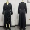 En stock: Nueva Moda Femenina Europea y Americana Transfronteriza, Nuevo Vestido Elegante de Otoño con Cuello en V, Cintura Ceñida y Volantes
