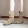 Temperamento de Moda Tendencia Otoño Invierno Estilo Coreano Gamuza Botas Apiladas Mujer 2026 Aumentadoras de Altura Botas Vaqueras Occidentales Botines Botas de Moda