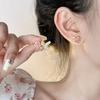 Lindo Anel de Rosa Rosa Micro-Pavimentado com Zircônia, Clipe de Orelha Disco Espiral para Mosquitos, Conjunto Minimalista de Nicho Sem Perfurar Camélia