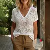 AliExpress cross-border novos tops de verão 2026 em estoque, dropshipping de peça única, casual com decote V vazado de manga curta