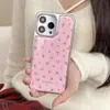 Moldura Prata Epóxi Design Floral Rosa Adequado para Capa de Celular Apple iPhone 17 Pro Max 16 14 Novo Modelo 13 para Mulheres