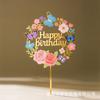 Ins Transfronterizo Impresión a Color Acrílico Inserto para Pastel de Cumpleaños Flores de Color Claro Feliz Cumpleaños Decoración para Pastel