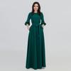 Vestido longo casual com decote redondo e manga lanterna, com cadarço, estampa de explosão de comércio exterior, AliExpress, cor sólida, quente