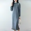 Vestido Tricô Ruffle de Lã Pura Novo 2025 para Mulheres, Vestido Suéter de Comprimento Médio Acima do Joelho, Vestido Base de Estilo Suave