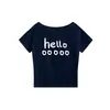 Camiseta de Mujer de Verano Nuevo Estilo Hombros Descubiertos Manga Corta con Simple Diseño de Letra Hello, Top Casual Holgado Versátil